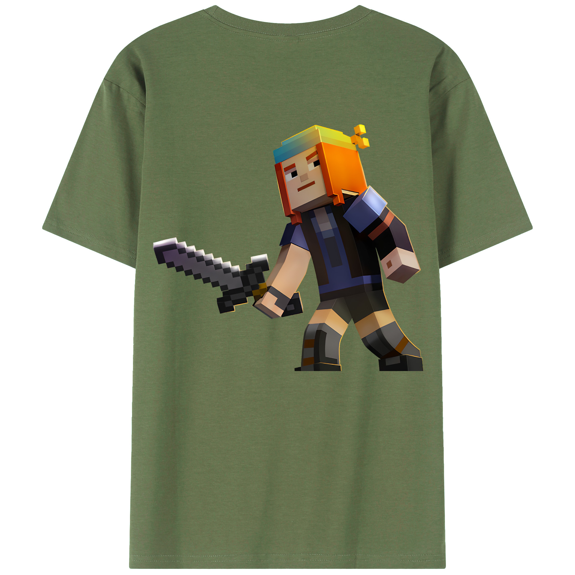 （画像用） マインクラフト ブロックの世界 Minecraft MC Block world 綿100％ メンズ半袖Tシャツ（バックプリント） 通気性